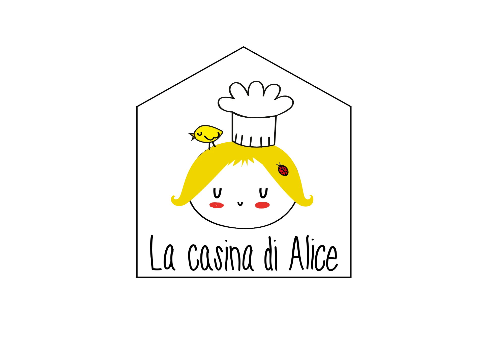Logo de La Casina di Alice: una casina disegnata a mano con Alice e il cappello da cuoco